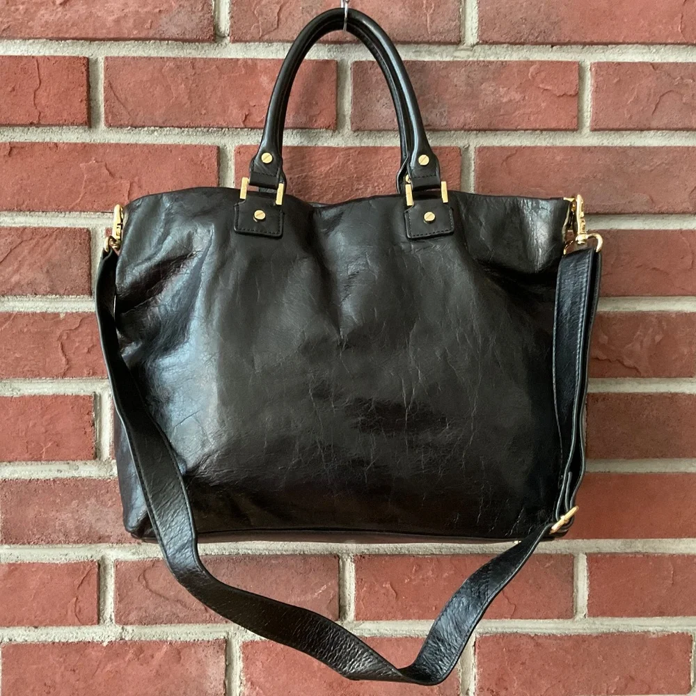 Tory Burch Black “Dena Distressed Leather Handbag - Picture 2 of 16